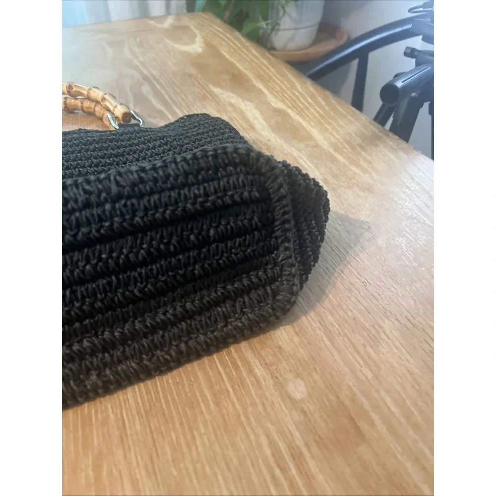 Talbots‎ Black Paper Straw Purse With Bamboo Handles